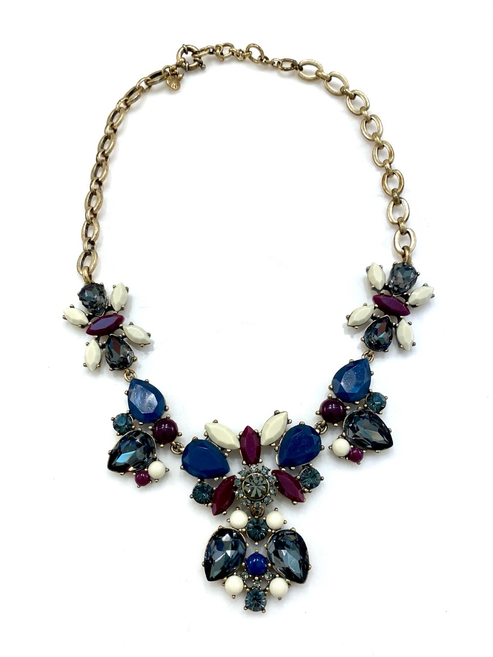 J. Crew Gold-Tone Multi-Gem Statement Necklace in Blue, Purple, Cream